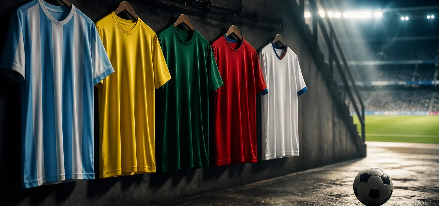 Camisetas de selecciones de América colgadas en el túnel de un estadio